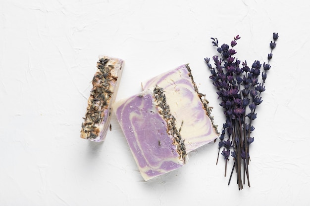 Photo soap made of lavender and bouquet of lavender
