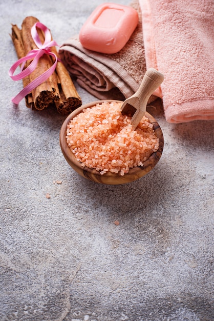 Soap, sea salt and towel