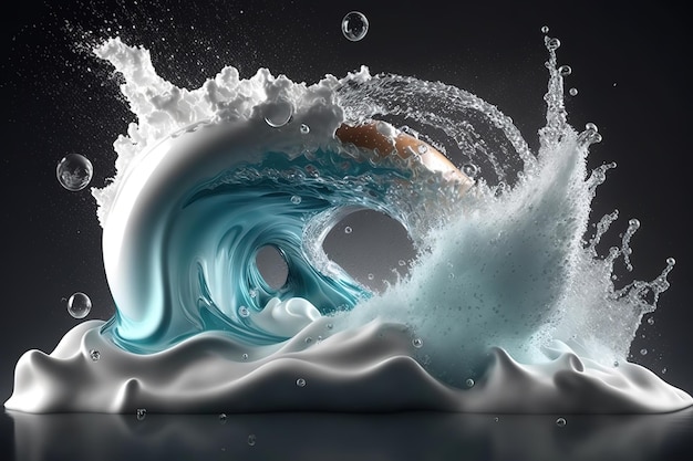 Soap splashes a wave of detergent on a dark backgroundGenerative AI