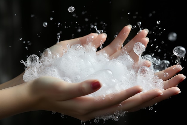 Soapy Foam Bubbles Texture on Woman's Hand