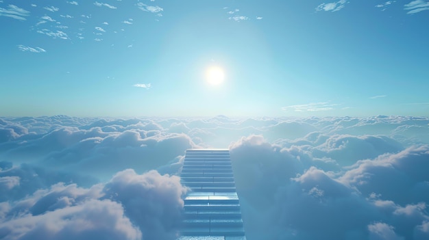 Foto vola sopra le nuvole e verso i cieli su questa scala al successo