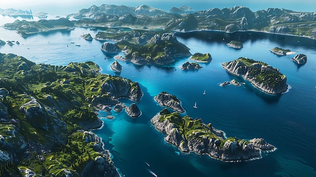 Soar above a stunning archipelago where emerald islands are scattered like jewels across a sapphire sea