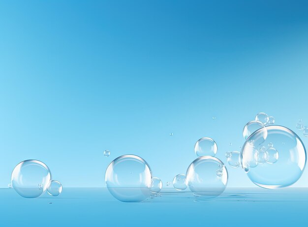 Soaring bubbles on blue background Abstract soap bubbles floating background Generated AI