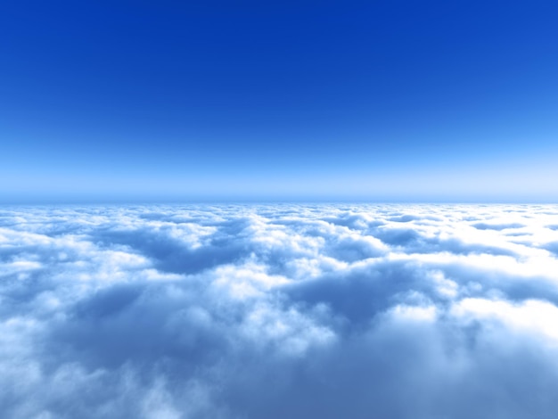 Soaring high above the white clouds in the background