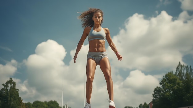 Женщина, прыгающая в высоту, бросает вызов гравитации в ожесточенном соревновании