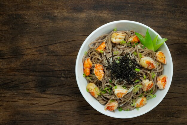 Soba Noodles with Shrimps and shoyu soy sauce  