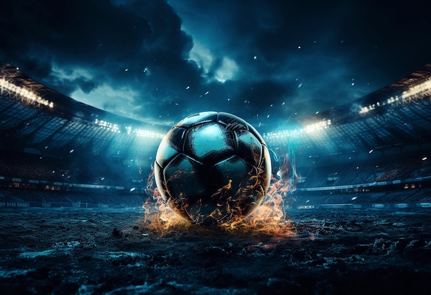 Soccer ball on the background of the stadium with dramatic style illustration