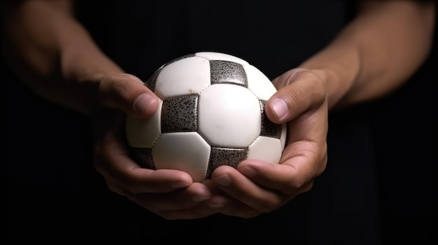 Photo soccer ball being held by a player's hands