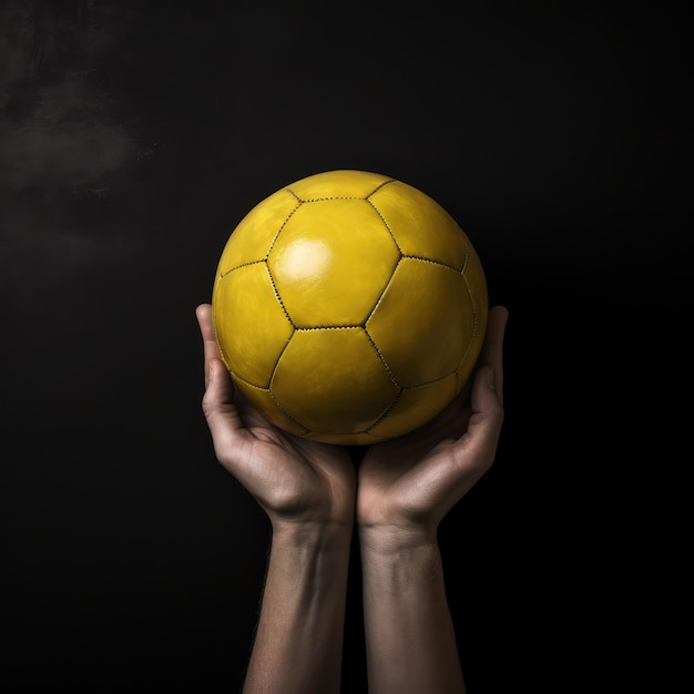 Foto pallone da calcio tenuto dalle mani di un giocatore