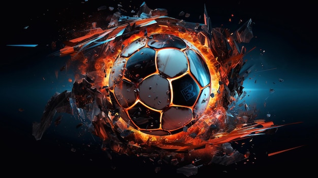 Soccer ball in burning fire flames Generative AI