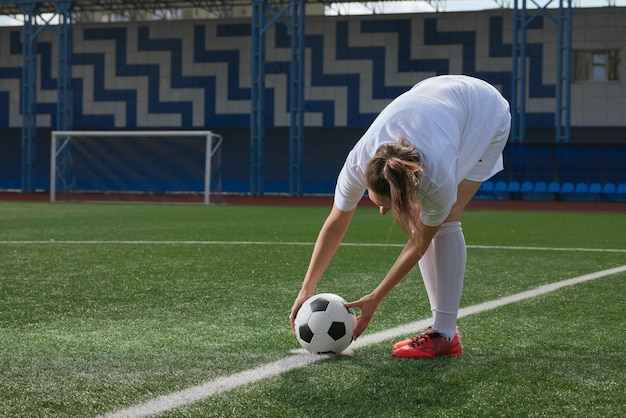 Soccer ball in the center of the field at the start of the game