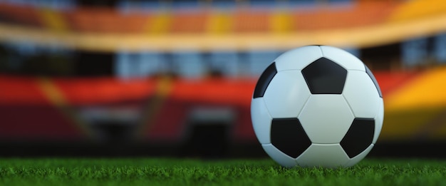 Soccer ball in the center of the stadium