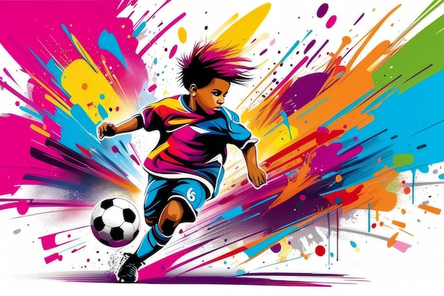 soccer ball on colorful splashes created with generative AI software