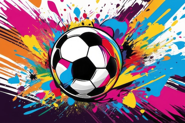 soccer ball on colorful splashes created with generative AI software