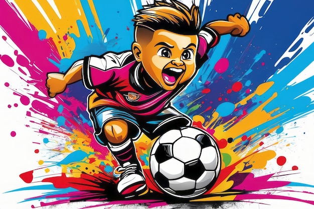 soccer ball on colorful splashes created with generative AI software