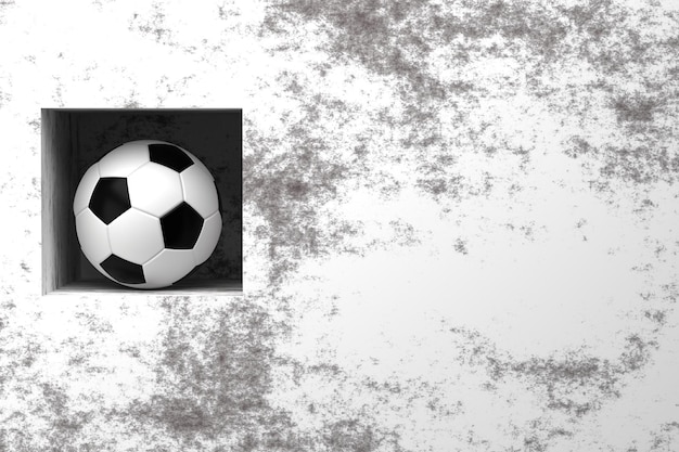 Soccer ball in a concrete wall Minimalism Place for text 3D render