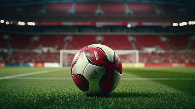 Soccer ball on the field of stadium generative AI