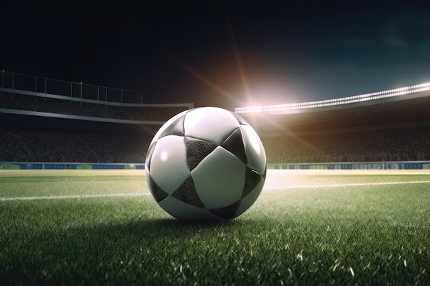 Soccer ball on a field in a stadium