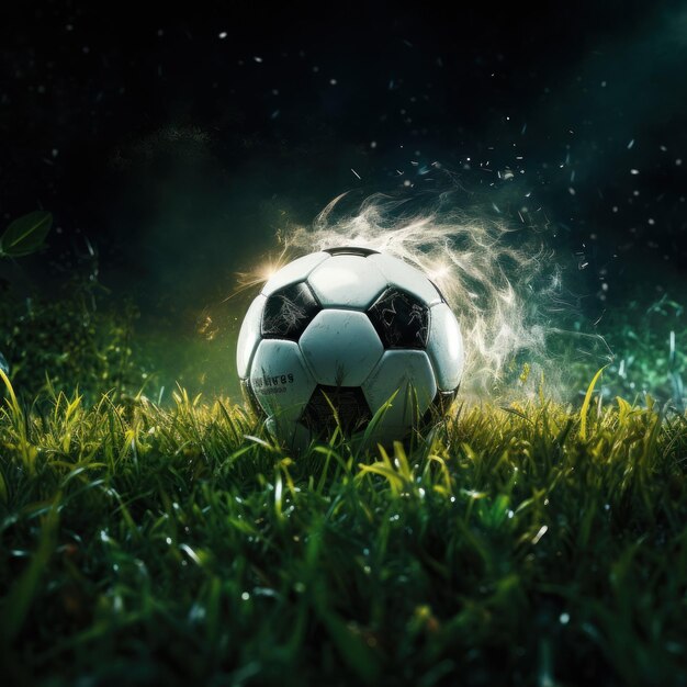 soccer ball on a field with smoke