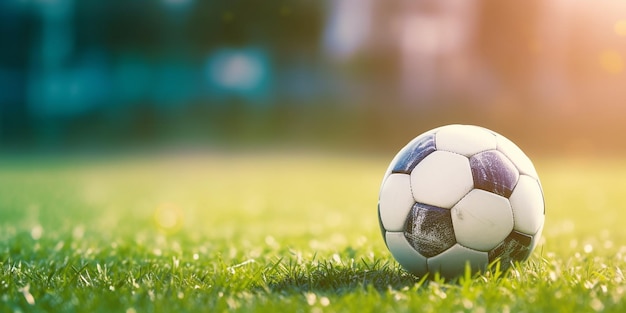 Foto un pallone da calcio su un campo con sopra la parola calcio