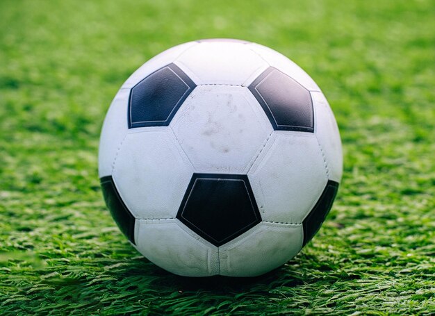 A soccer ball on a field with the word soccer on it