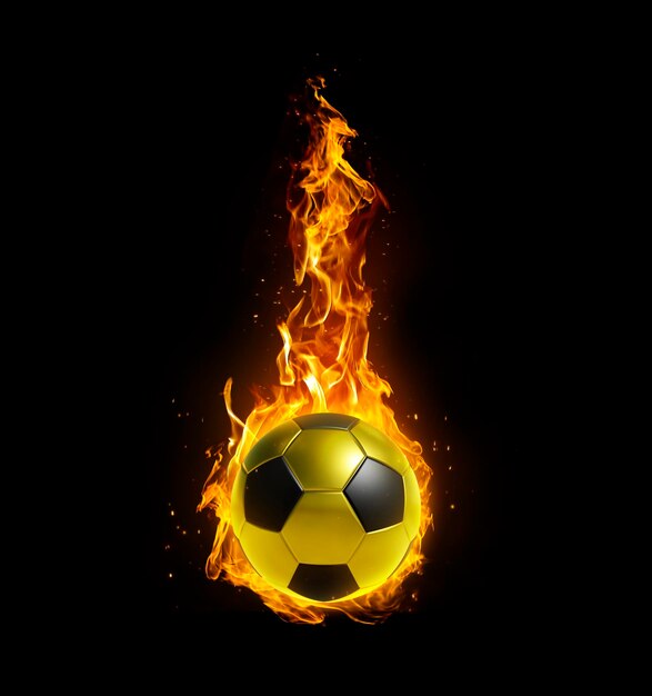 Photo soccer ball on fire on black background