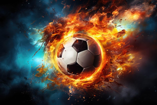 Soccer ball in fire Burning fireball Goal in sport game