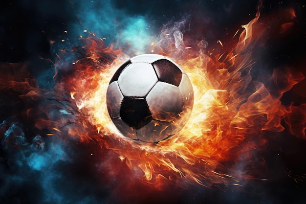 Soccer ball in fire Burning fireball Goal in sport game