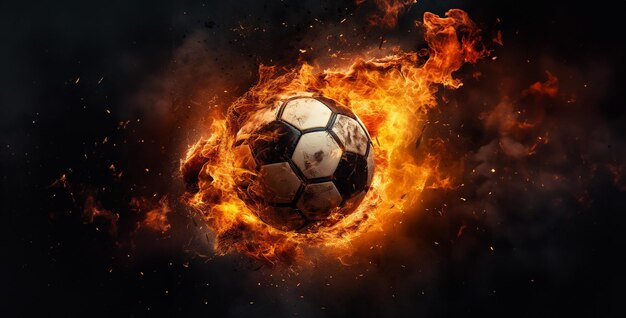 Photo soccer ball in fire football flying on fire