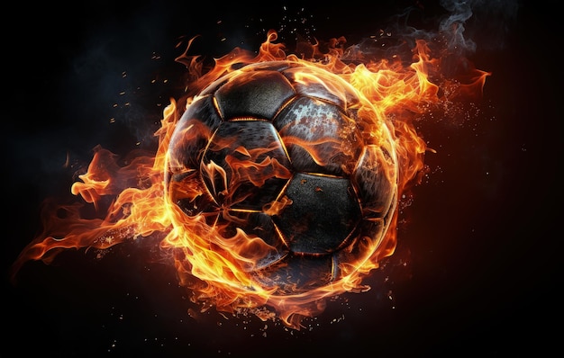 Soccer ball on fire sports concept black background Generative AI