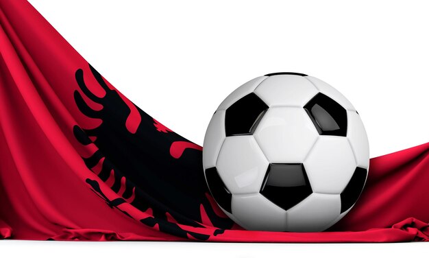 Soccer ball on the flag of Albania Football background 3D Rendering