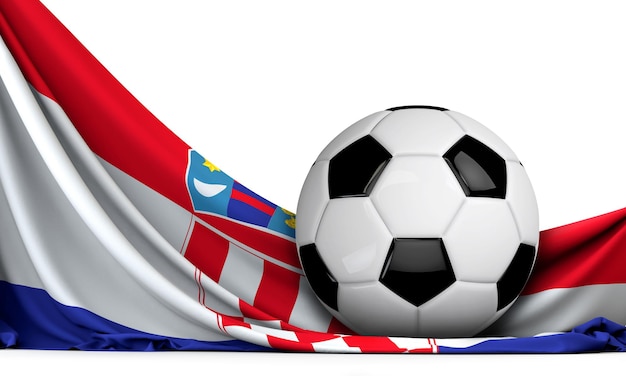 Soccer ball on the flag of Croatia Football background 3D Rendering