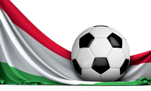 Soccer ball on the flag of Hungary Football background 3D Rendering