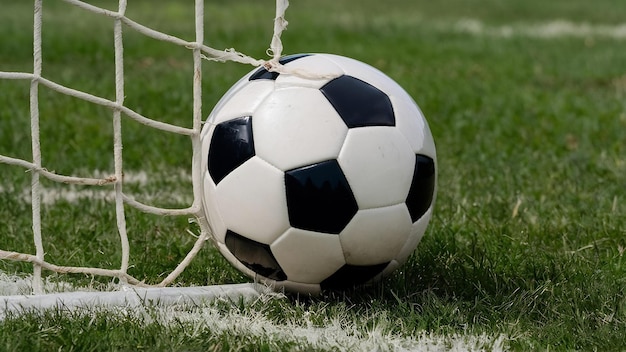 Photo soccer ball flew into the goal