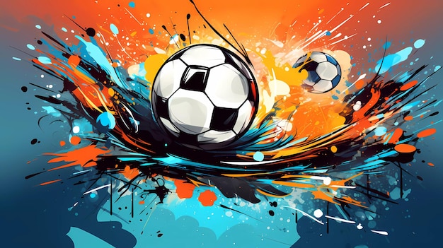 Soccer ball in flight in graffiti style on a bright background