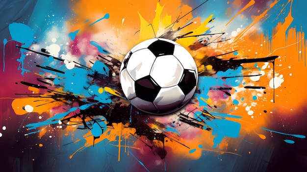 Soccer ball in flight in graffiti style on a bright background