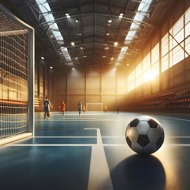 Soccer ball on the floor of the stadium 3d rendering generative by AI