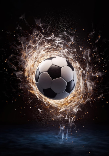 Soccer Ball in the Goal Net 3D CG With aurora effect