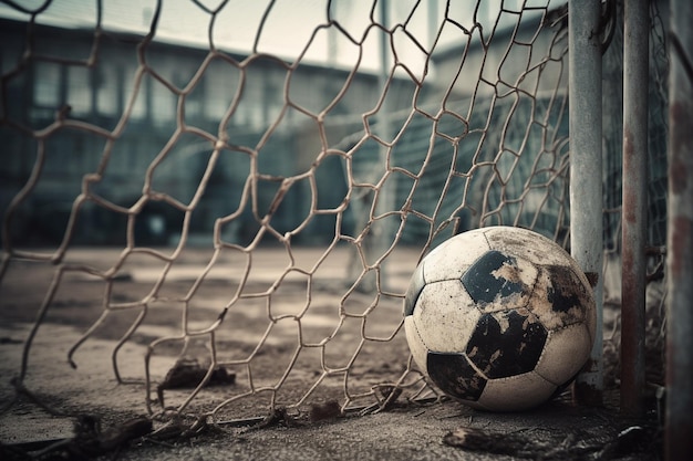 A soccer ball in a goal