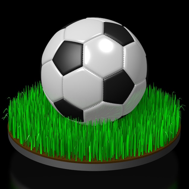 Soccer ball on grass isolated on black background 3D illustration