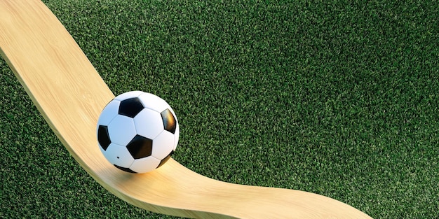 Soccer ball on grassy field in sunlight 3d render