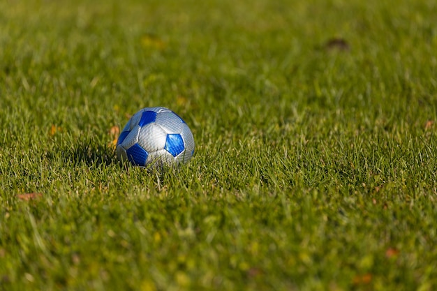 Футбольный мяч на зеленой траве