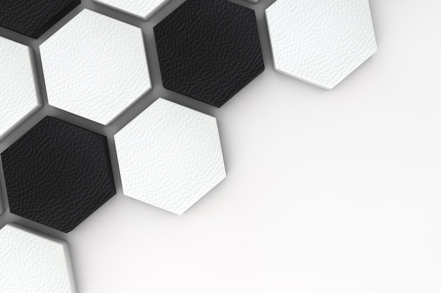 Soccer ball hexagon background black and white football pattern 3d Rendering