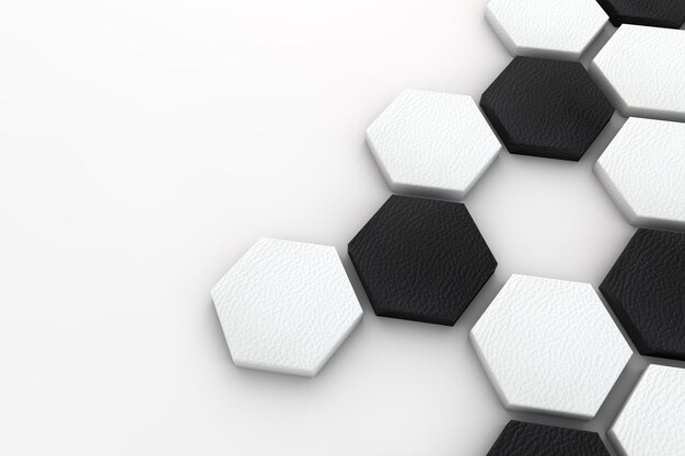 Soccer ball hexagon background black and white football pattern 3d Rendering