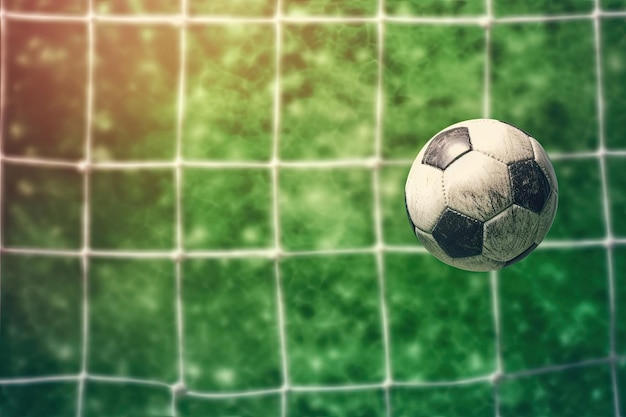 A soccer ball hits the goal concept for achieving your goal with copyspace for text