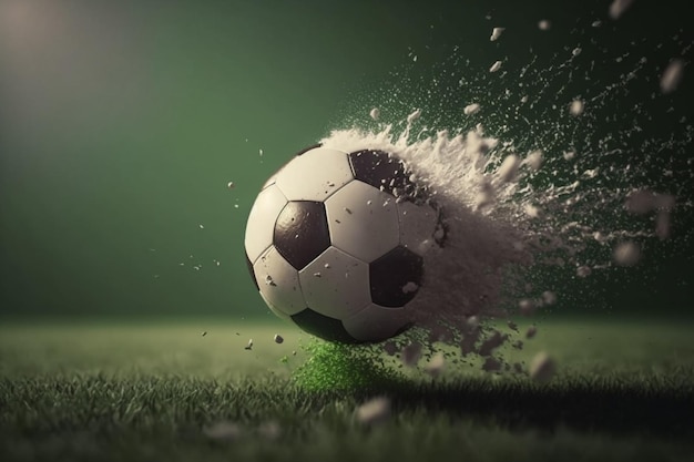 A soccer ball is being sprayed with a splash of water.
