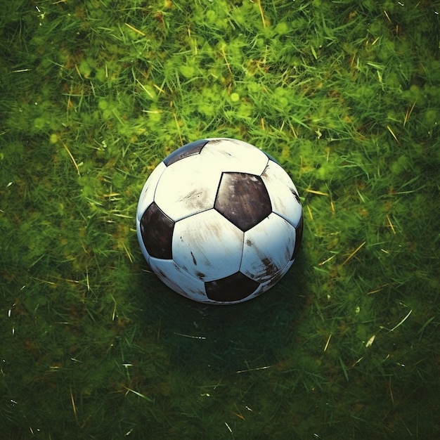 a soccer ball is in the grass with the words