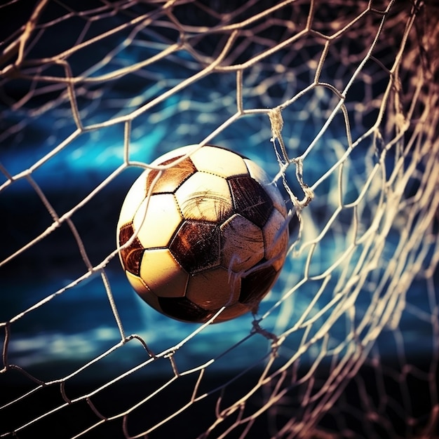 a soccer ball is in a net with the number 3 on it.