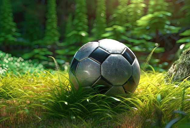 a soccer ball is on top of grass