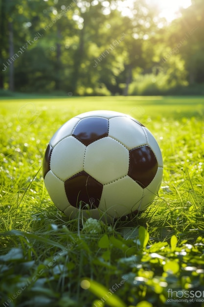 A soccer ball lying on the grass